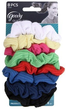 Ouchless Ribbed Hair Scrunchies- Ass. Colors- 8 Ct.