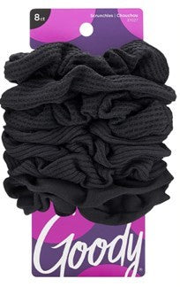 Ouchless Ribbed Hair Scrunchie- Black- 8 Ct.