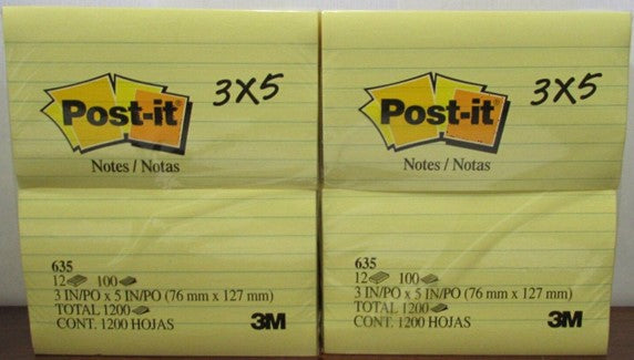 3 X 5 RULED POST-IT 12 PACKS OF 100 SHEETS