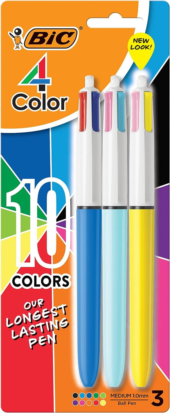 4 Colors Ball Pen- 3 Pk. 10 Colors