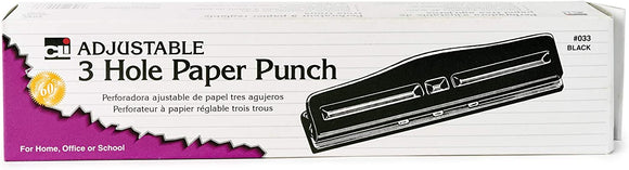 3-Hole Paper Punch- Adjustable- 12 Sheet Capacity- Black