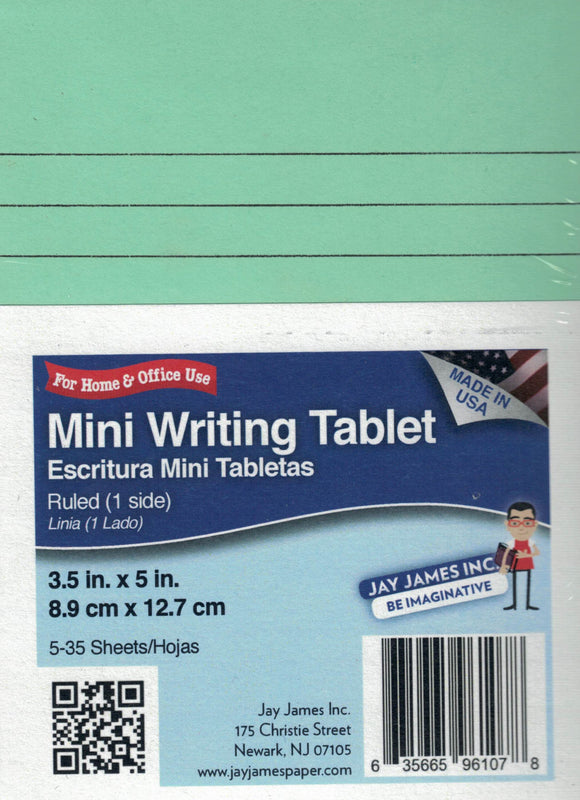 Mini Writing Tablet- Ass. Colors- 5 Pads. 35 Sheets Ea.