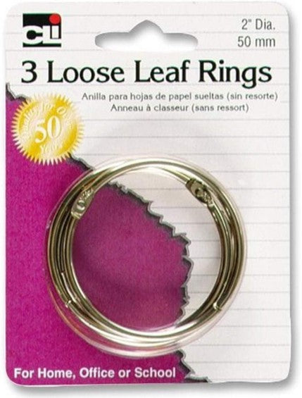 Loose Leaf Rings 2'' Diameter- 3/Cd