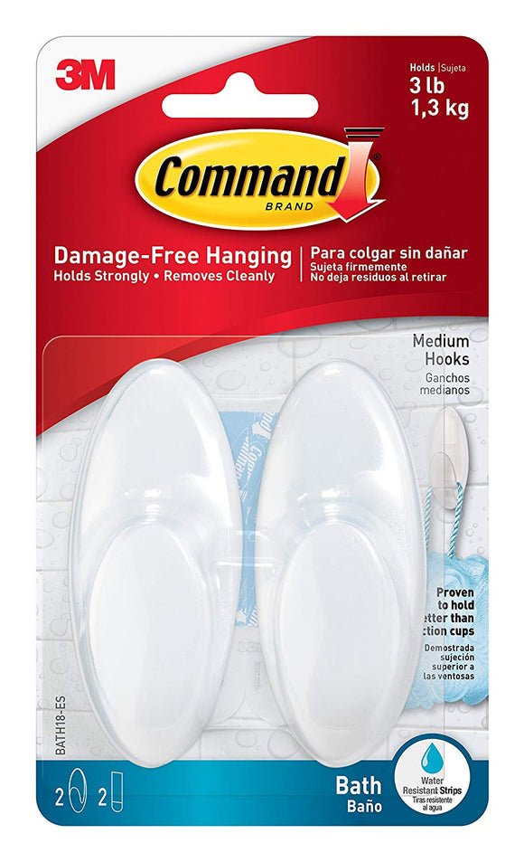 Bath Hook With Water Resistant Strips Clear Frosted Medium 2 Hook