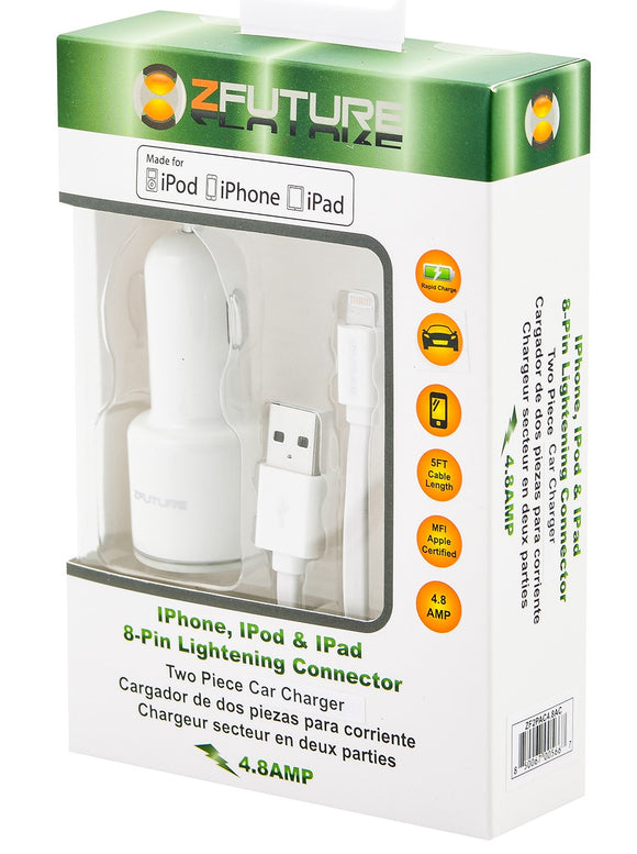 3.4 Amp- MFI (Apple Certified) Lightining Car Charger- 2 Pc.