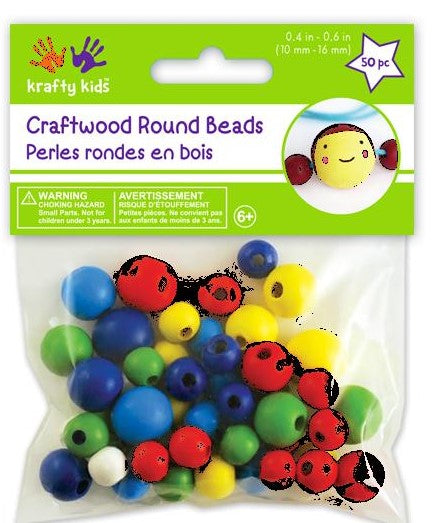 Beads Wood Round- Ass. Colors & Sizes- 50 Pk.