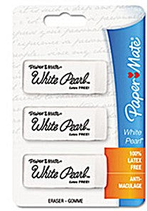 PAPERMATE WHITE PEARL CLUTCH ERASER 3CD
