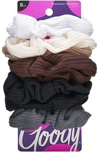 Ouchless Ribbed Hair Scrunchies- Ass. Dark Colors. 8 Ct.