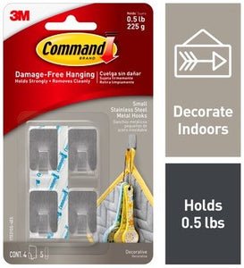 Command? Small Stainless Steel Metal Hooks- 4 Pk.