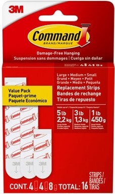 Command  Assorted Replacement Strips- 16 Pk.