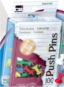 Push Pins- Ass. Colors- 100 Ct.  Reusable Box