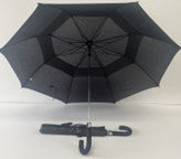 50'' Umbrella- Double Canopy Windproof- Curved Handle- Blk.