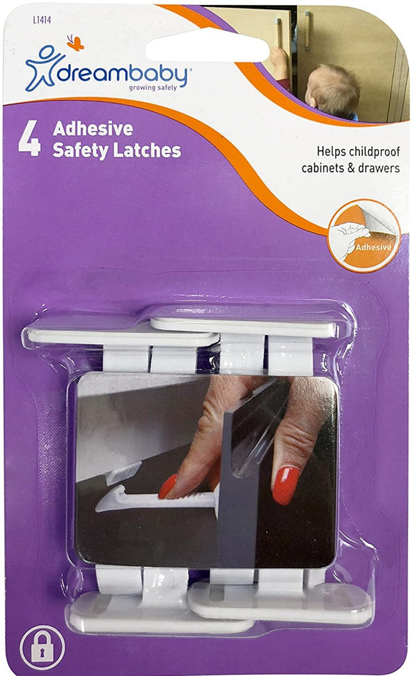 Adhesive Safety Latches For Drawers & Cabinets- White- 4 Pk.
