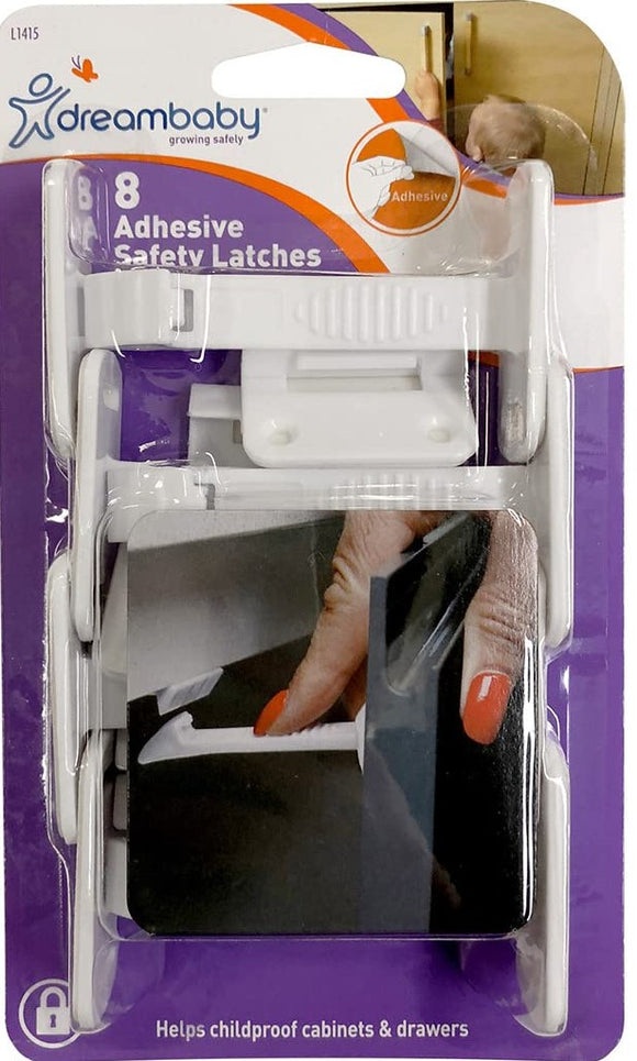 Adhesive Safety Latches For Drawers & Cabinets- White- 8 Count