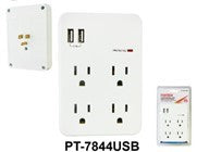4 Outlet Wall Tap W. 2 USB Ports