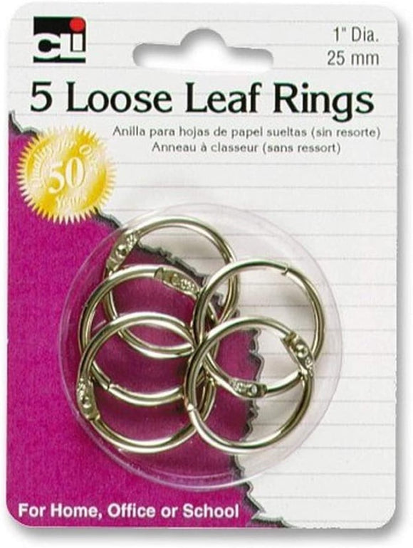 Loose Leaf Rings 1'' Diameter- 5/Cd