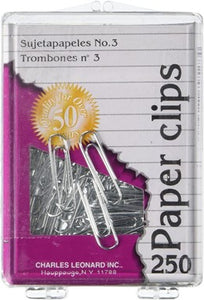 Paper Clips - #3 - Silver - 250/Box - Reusable Box