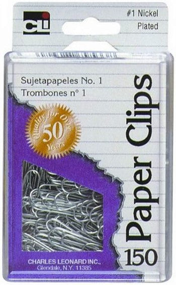 Paper Clips - #1 - Silver - 150/Box - Reusable Box