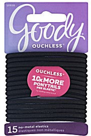 Lg. 4mm. Ouchless Pony Elastic Black- 15 Ct.
