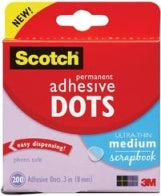 Adhesive Dots- Ultra-Thin  .3 in x .3 in 200/pk