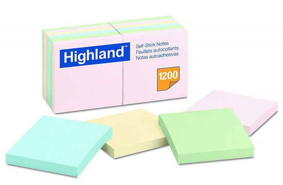 'Highland'' Notes Assorted 3'' X 3'' 100shts/Pd- 12 Pk.