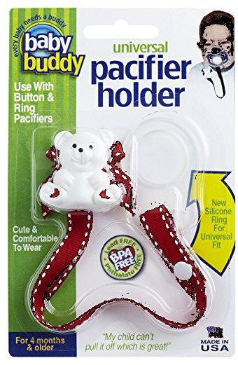 Bear Pacifier Holder- Red W. White Stitch