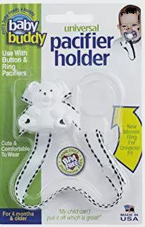 Bear Pacifier Holder- White W. Black Stitch