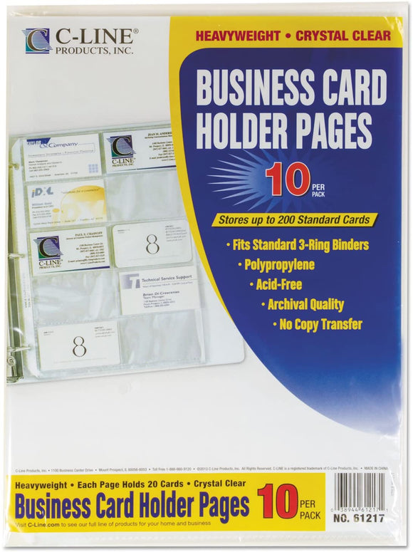 Business Card Holders- Holds 20 Cards/Page- 10 Pk.