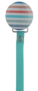 Colorful Stipes Pacifier Clip-  Blue Ribbon
