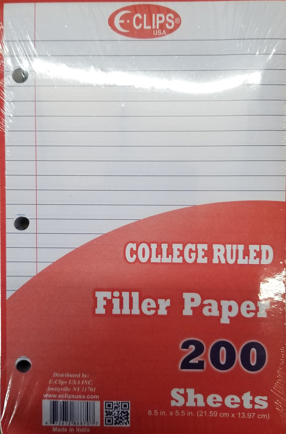 9.5''X5.9'' Filler Paper- 200 Ct. College Ruled