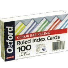3 X 5 Ruled Index Cards- Color Coded- 100 Ct.