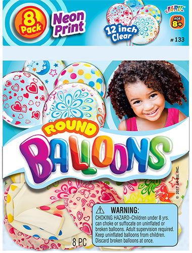 12'' Round Balloons- 8 Pk. Neon Print