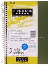 FIVE STAR 8.5'' X 11''- 2 SUBJECT COLLEGE