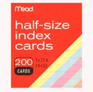 COLORED INDEX CARDS- 200 CT- 3X2 1/2