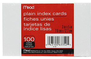 3X5 WH PLAIN INDEX CARDS-100 C