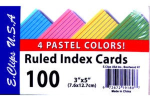 3 X 5 Pastel Ruled Index Cards 100 Ct