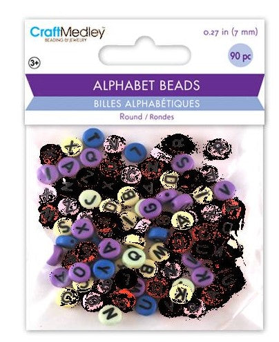 Beads Alphabet Multi Color- 7mm Round- 90 Ct.