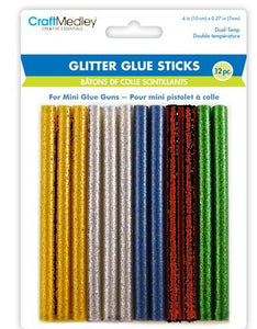 Mini Glue Sticks- Glitter Ass. Colors- 12 Ct.